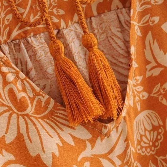 Bohemian Gypsy Print Ruffle Floral Dress Orange - Picture 10 of 13